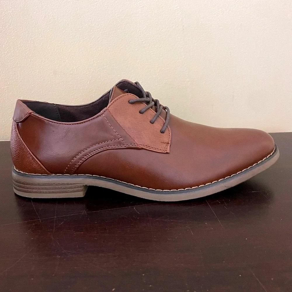 Deer Stags Mens Brown Oxford Dress Shoes Lace Up Textured Accents Solid Brown‎